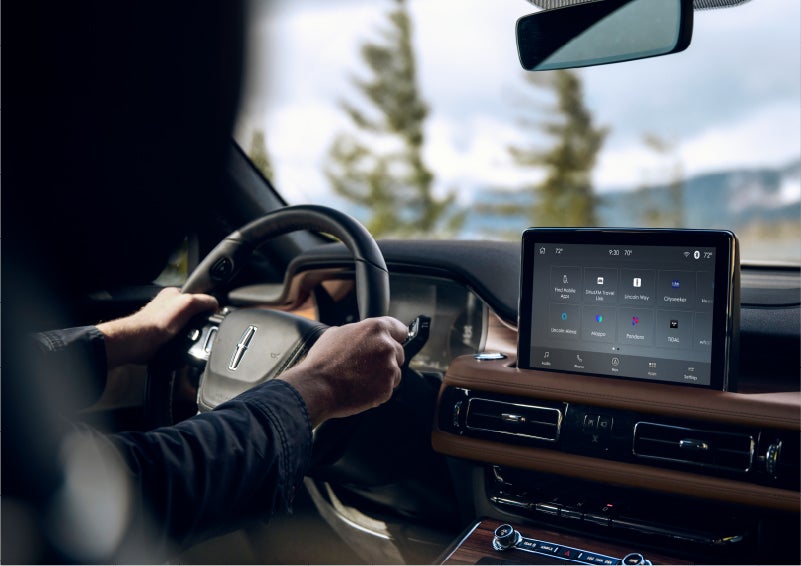 The Lincoln+Alexa app screen is displayed in the center screen of a 2023 Lincoln Aviator® Grand Touring SUV | Libertyville Lincoln Sales, Inc. in Libertyville IL