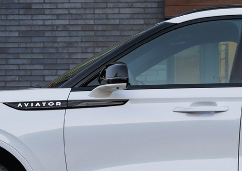 The driver’s door of a white 2025 Lincoln Aviator® SUV is showcased. | Libertyville Lincoln Sales, Inc. in Libertyville IL