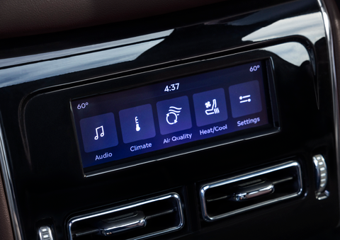 Driver controls like music, temperature, air quality, settings, and heat/cool seats are shown. | Libertyville Lincoln Sales, Inc. in Libertyville IL