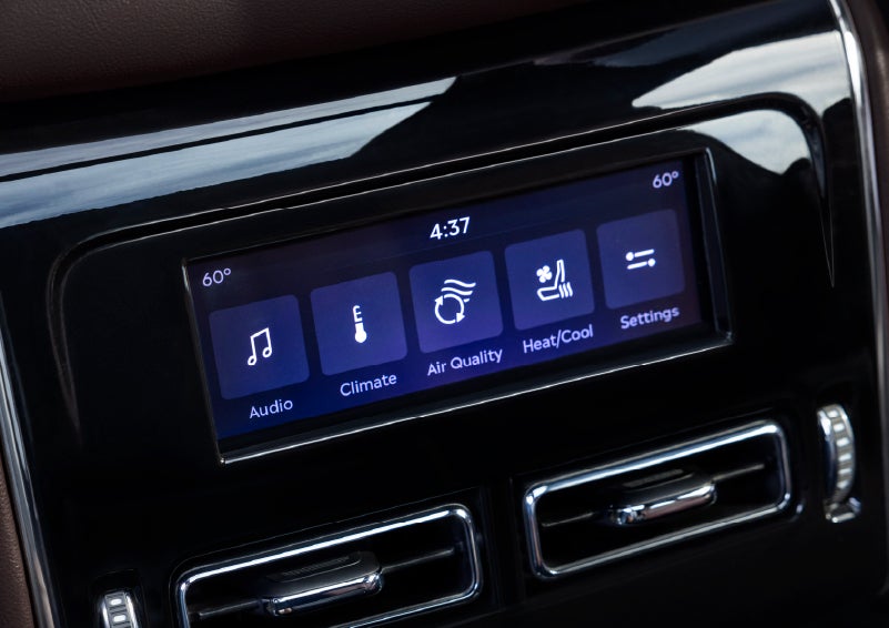 Driver controls like music, temperature, air quality, settings, and heat/cool seats are shown. | Libertyville Lincoln Sales, Inc. in Libertyville IL
